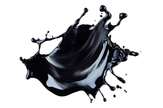 Dynamic black paint splash on transparent background png format for creative projects white canvas environment
