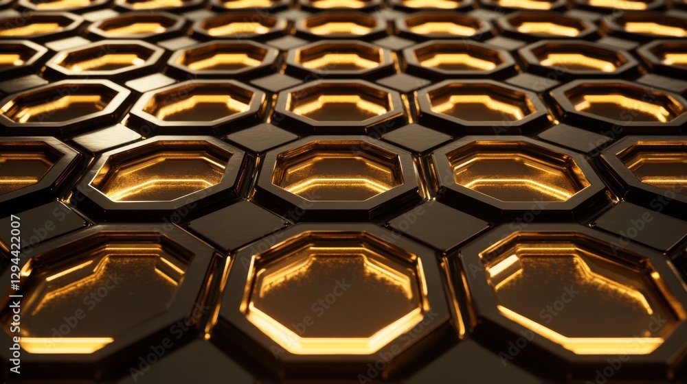 Poster Golden Hexagonal Pattern with Glossy Finish and Soft Reflection
