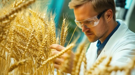 Scientist Conducting Genetic Testing of Optimized Wheat in Laboratory