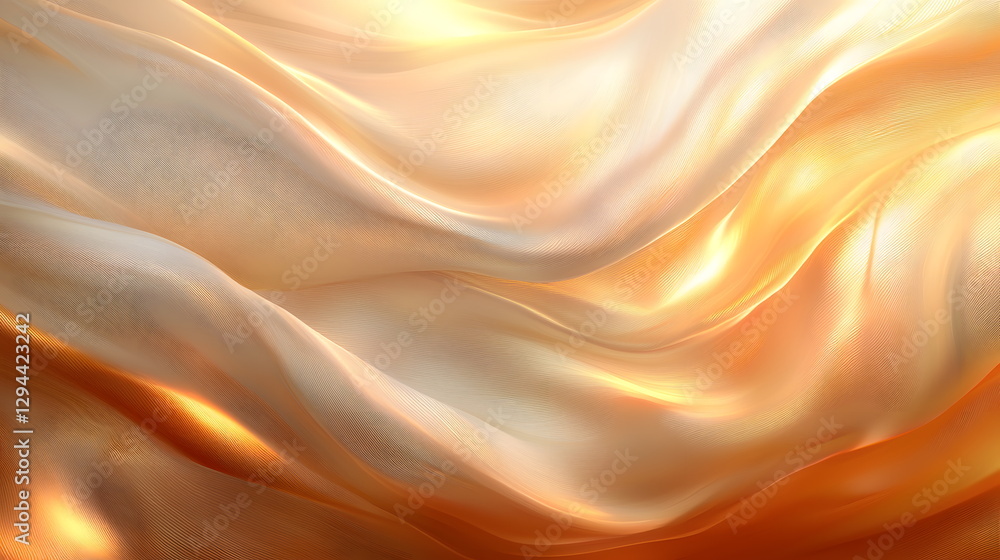 Poster soft flowing silk fabric in warm golden hues creating an elegant texture with subtle light reflectio
