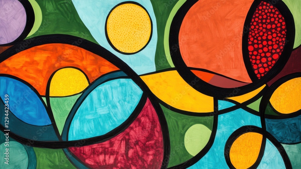 Poster vibrant abstract art with circular shapes and colorful patterns