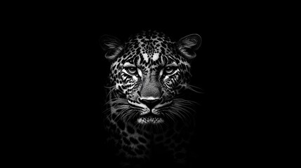 A bright-eyed leopard staring into the camera, its features magnified by the dark background