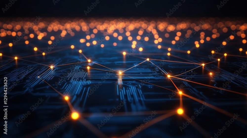Poster abstract network connections with glowing nodes and circuit patterns
