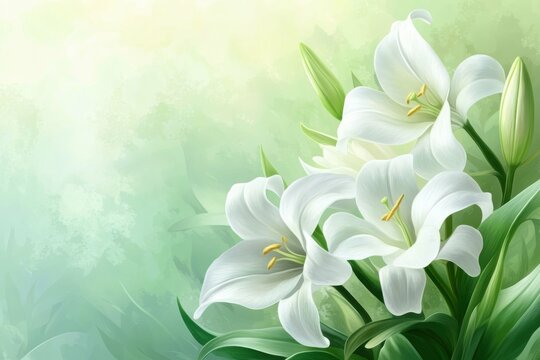Lillies. White Easter Lily Flowers Blooming in a Sunny Garden