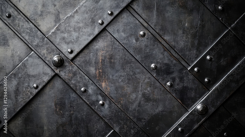Poster textured metal surface with diagonal patterns and rivets details