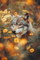 Fototapeta premium Wolf in flower field
