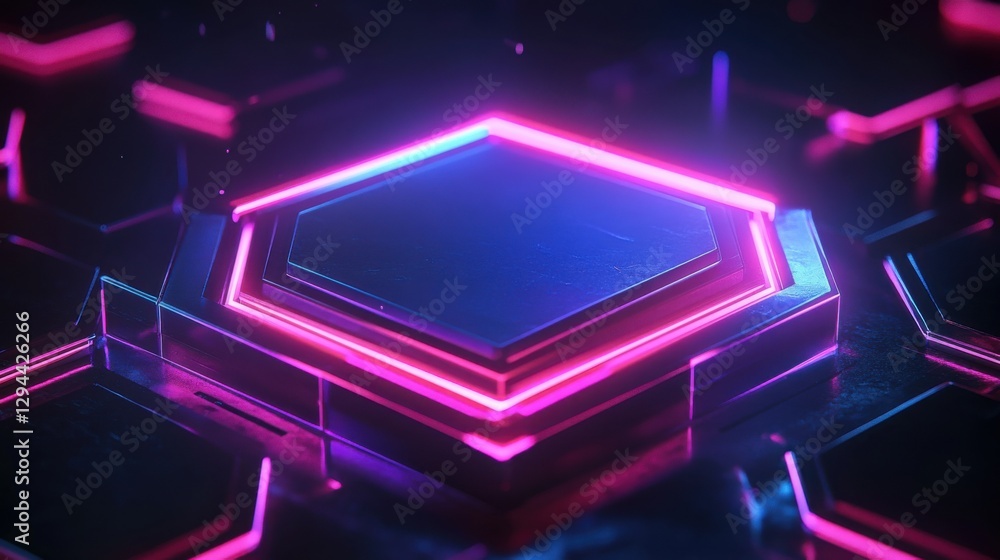 Poster futuristic neon hexagonal pattern with vibrant lighting effects