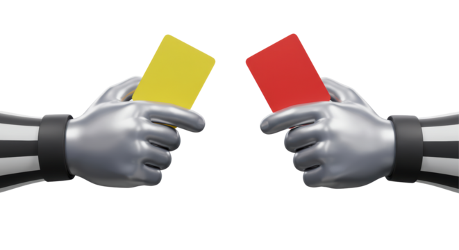 Isolated Referee Hands Holding Red and Yellow Cards