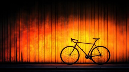 Fototapeta premium A deep sunset-colored wall with a sleek track bicycle as a silhouette in front