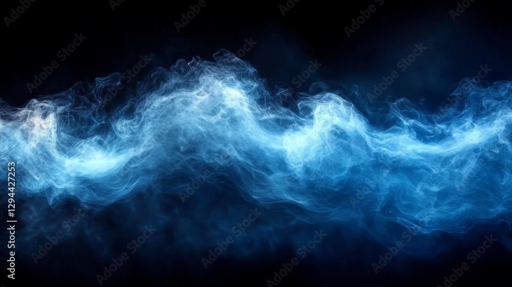 Poster Swathes of ethereal blue fog dance and swirl in a darkened space, creating an enchanting and mystical ambiance perfect for capturing imagination and wonder