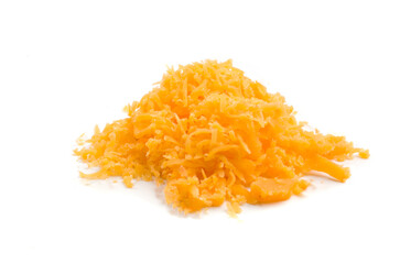 grated cheddar cheese on white background