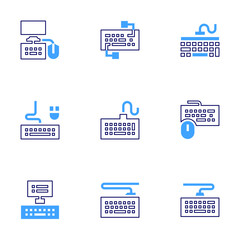 Keyboard icon set. Bold line style. Duotone colors. Editable stroke. keyboard, computer, keyboard and mouse