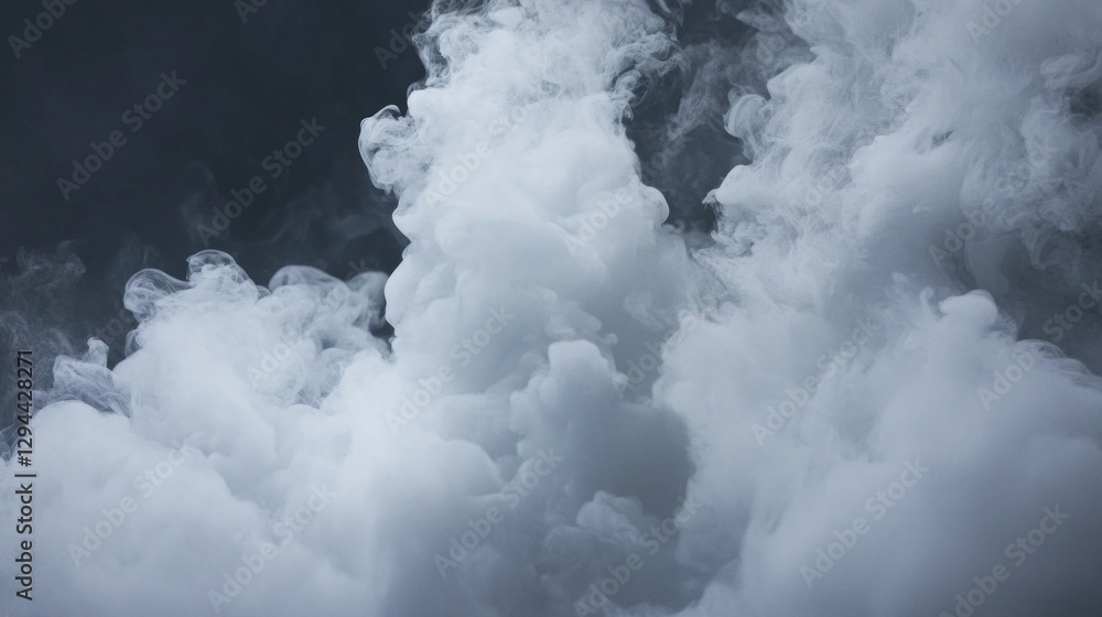 Poster Soft, white wisps of fog rise and swirl against a dark background, creating a captivating visual display that evokes a sense of calm and mystique, inviting the imagination to wander