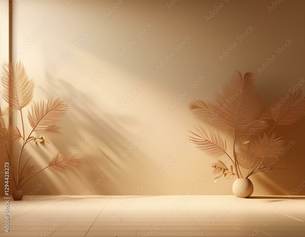 Wall mural abstract beige color gradient studio background for product presentation empty room with shadows of 