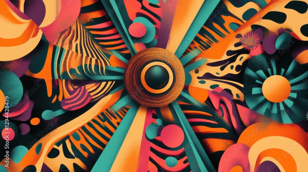 Poster vibrant abstract art with geometric patterns and colorful shapes