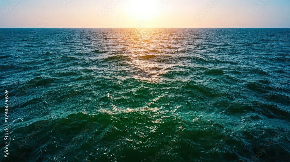 Poster top view of calm ocean water with sunlight shining over the surface in a serene and peaceful setting