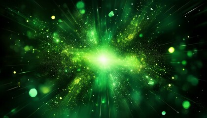 Fototapeta premium bright green glowing light particles scatter through dark background