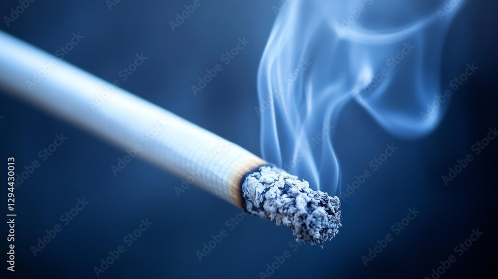 Poster wisps of smoke curl gracefully into the air as a single cigarette burns softly in a serene environme