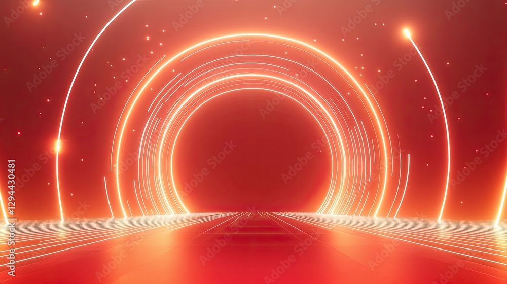 Poster futuristic red background with a glowing circular light arc, creating a modern and abstract atmosphe