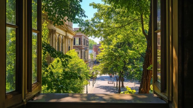 Lancaster Pennsylvania Cityscape: Sunny Day in Downtown with Tree-Lined Streets