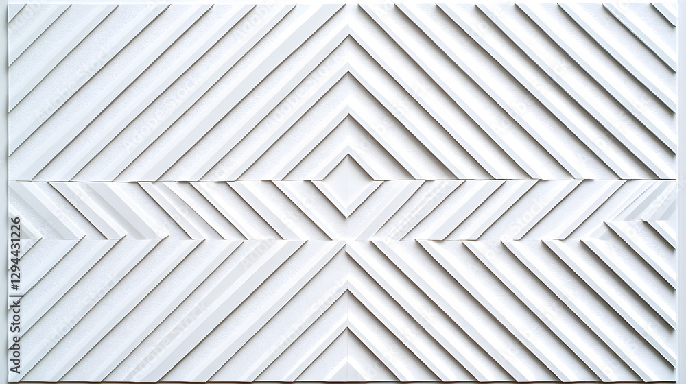 Poster textured white wall panel with geometric patterns forming a series of triangles and diamonds arrange