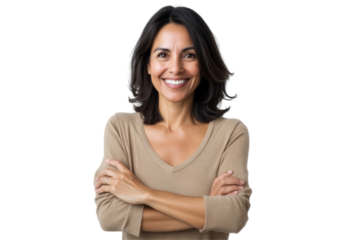 Confident smiling woman portrait transparent background png lifestyle image studio environment professional concept