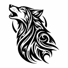 Fierce Howling Wolf Tattoo – Tribal Design with Fine Details