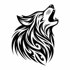 Tribal Wolf with Flowing Lines – High-Contrast Black and White