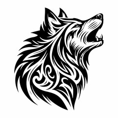 Mystical Howling Wolf in Tribal Patterns – Artistic Illustration