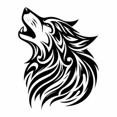 Intricate Wolf Tattoo in Tribal Style – Detailed Black and White Art