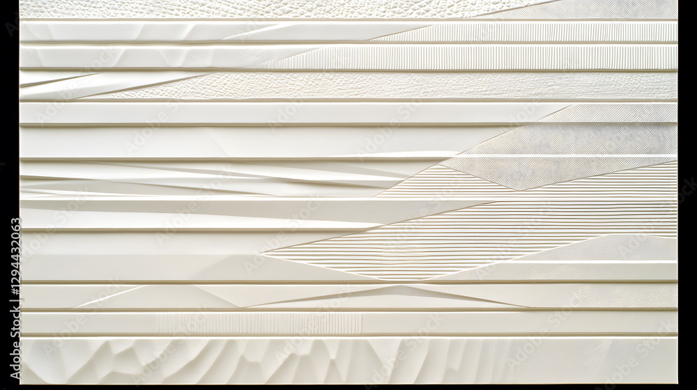 Poster textured wall panel featuring geometric patterns and layers with a clean, minimaic design and white 