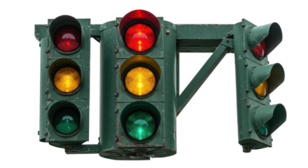 Isolated Old Metal Traffic Light Signal with All Colors