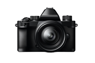 High-resolution black camera on transparent background png for photography enthusiasts studio environment creative concept