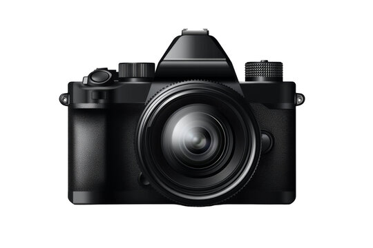 High-resolution black camera on transparent background png for photography enthusiasts studio environment creative concept