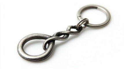 Obraz premium A metal infinity symbol keychain, positioned against a white backdrop