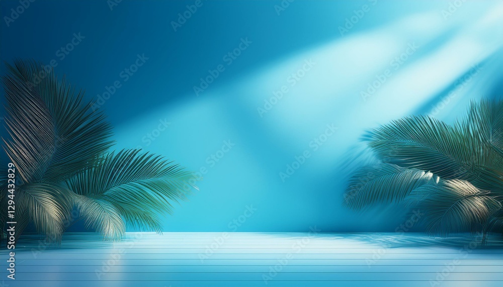 Wall mural abstract blue color gradient studio background for product presentation empty room with shadows of w