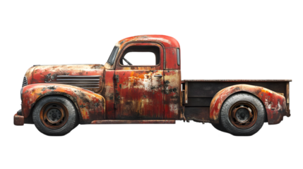 3D Illustration - Vintage Rusty Red Truck, Decay, Abandoned, Weathered, Old, Retro, Classic, Time, Automotive, History