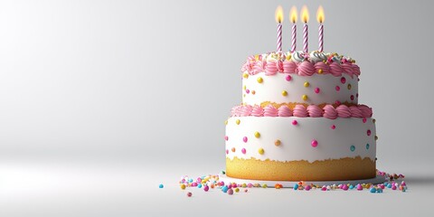 Birthday cake with pink frosting and candles decorated for a celebration in a festive setting