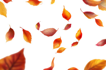 Falling autumn leaves nature scene transparent background png white environment vibrant colors