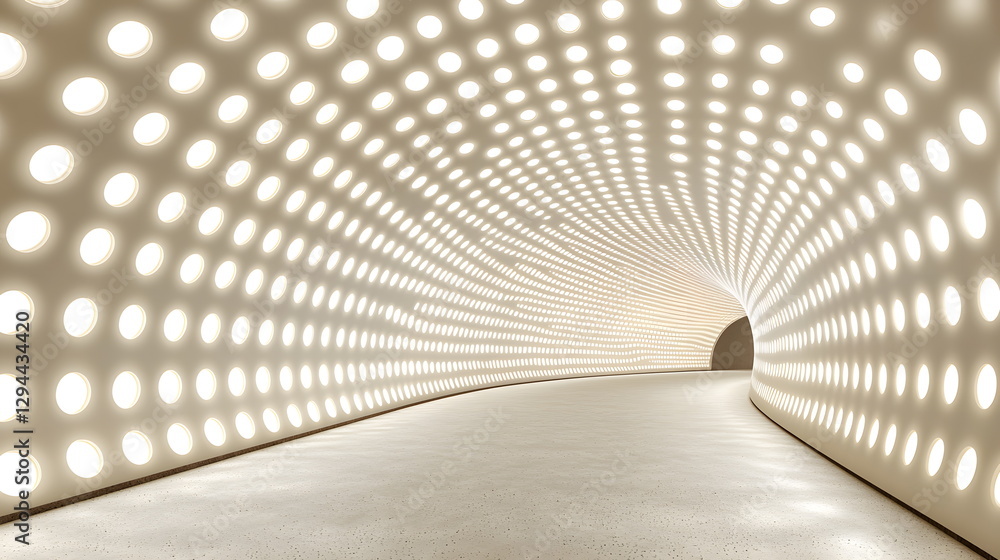 Aufkleber illuminated tunnel with circular lights and smooth curvature, creating a modern architectural design
