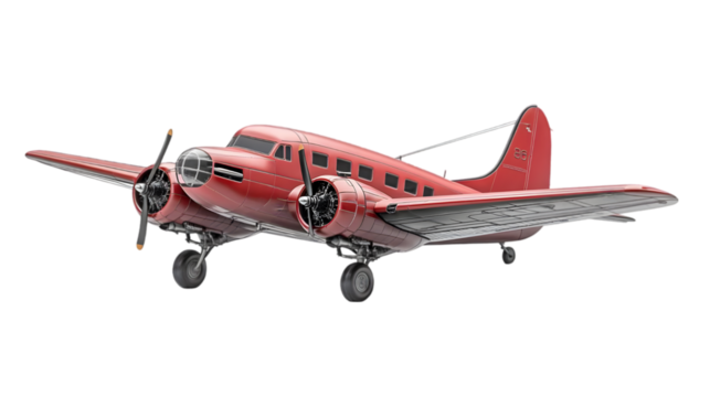 3D Illustration - Red Airplane, Vintage Aircraft, Propeller Plane, Flight, Aviation