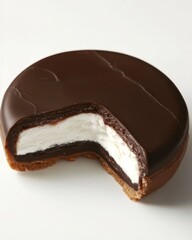 Moon Pie: Delicious Dessert with Cream Filling and Bite Taken, Isolated on White Background