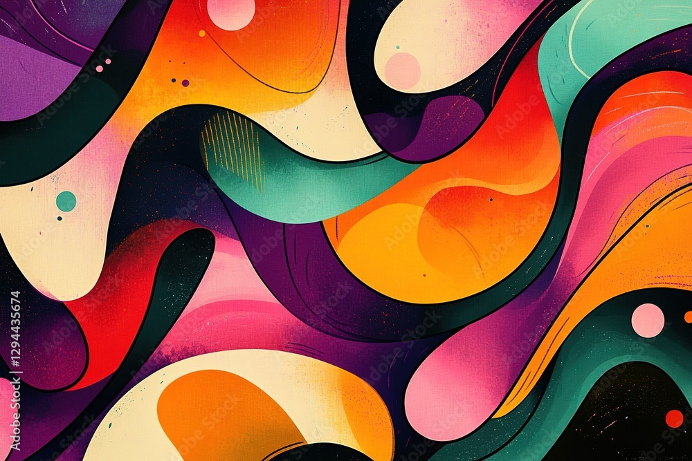 Poster vibrant abstract art with fluid shapes and bold colors creating a dynamic modern design