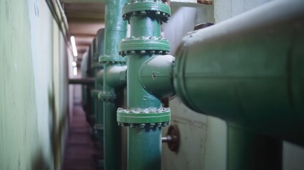 Obraz premium Green pipes against wall