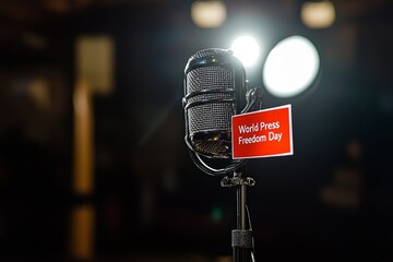 Retro Microphone in Spotlight Representing Press Freedom and Journalism Rights on World Press Freedom Day
