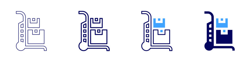 Industrial trolley cart icon in 4 different styles. Thin Line, Line, Bold Line, Duotone. Duotone style. Editable stroke
