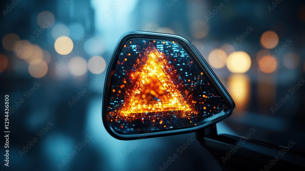 Aufkleber car rearview mirror reflecting colorful bokeh lights with a triangle shape in the foreground