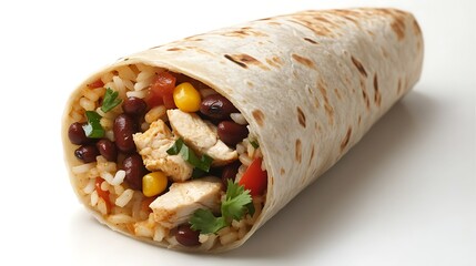 A Freshly Prepared Burrito with Beans, Rice, and Chicken