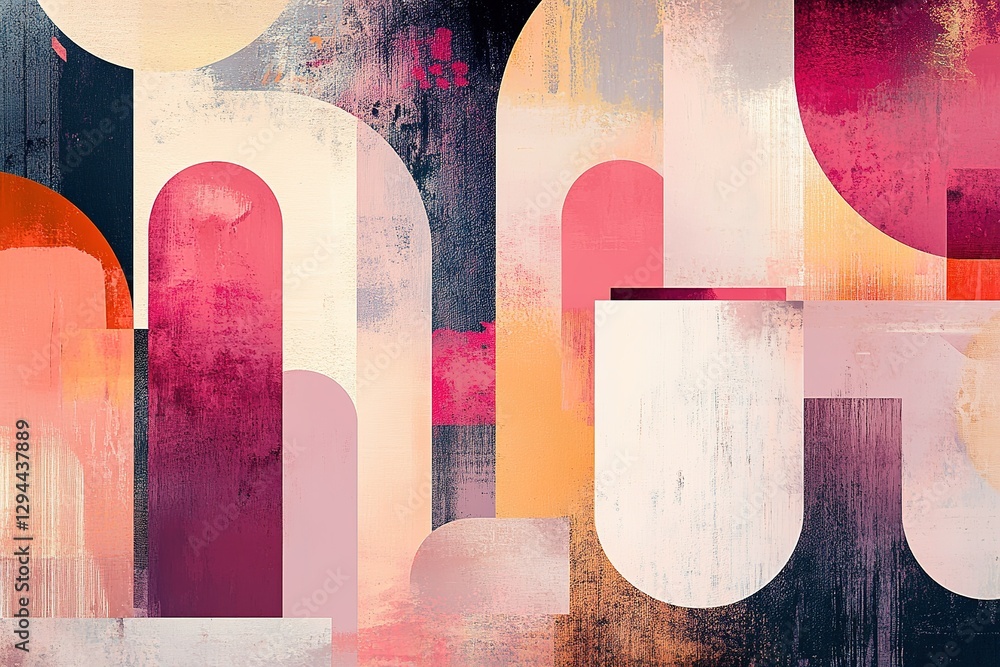 Poster geometric arch abstract: a blend of colors and shapes creating a modern composition