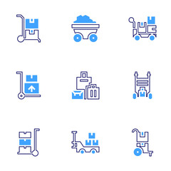 Trolley icon set. Bold line style. Duotone colors. Editable stroke. coal, trolley, baggage